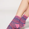 Wave Motif Short Socks With Glitter